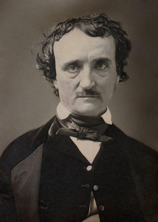 Edgar Allan Poe in 1849. By Unknown author; Restored by Yann Forget and Adam Cuerden.