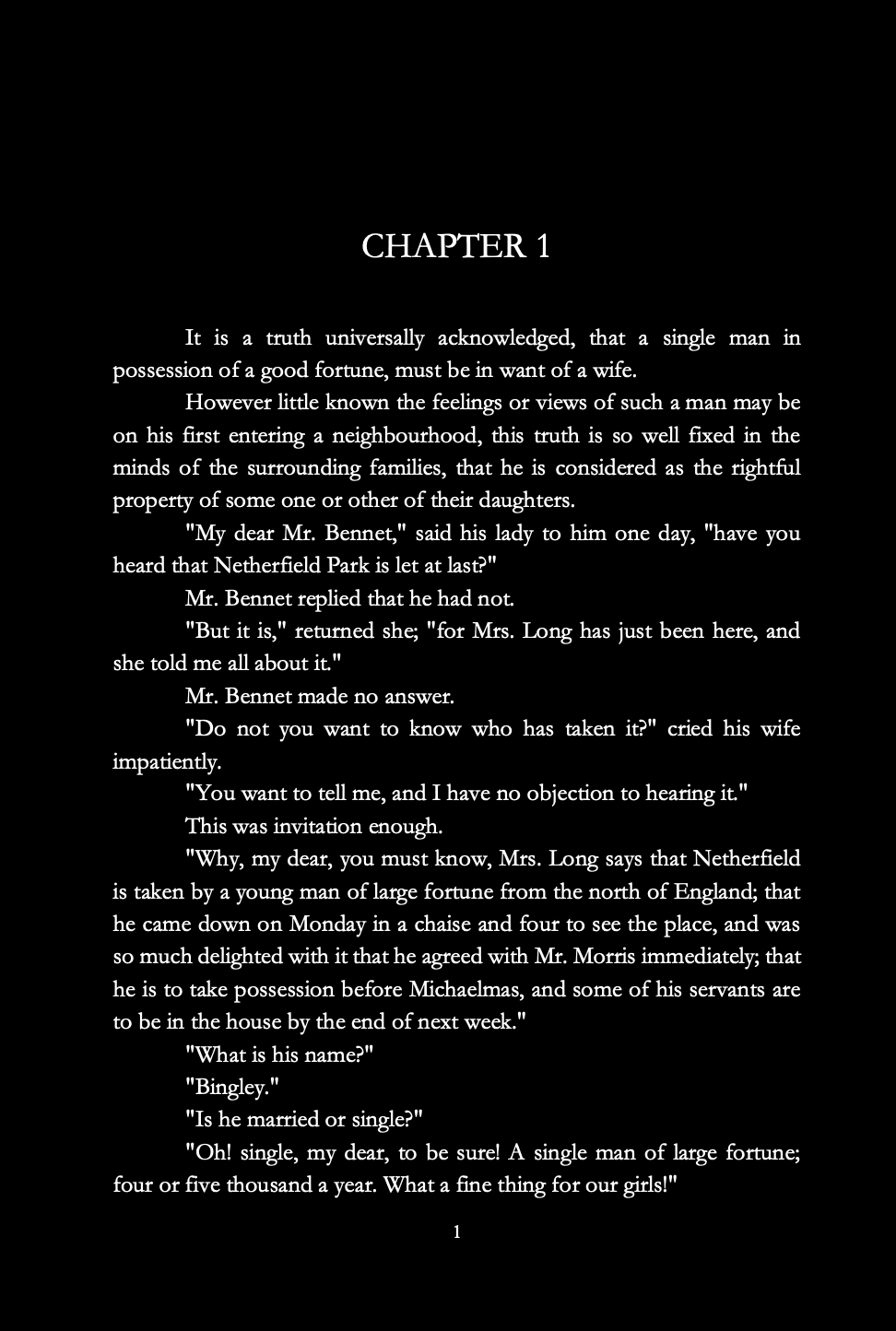 screenshot of page 1 of Pride and Prejudice by Dark Edition Books