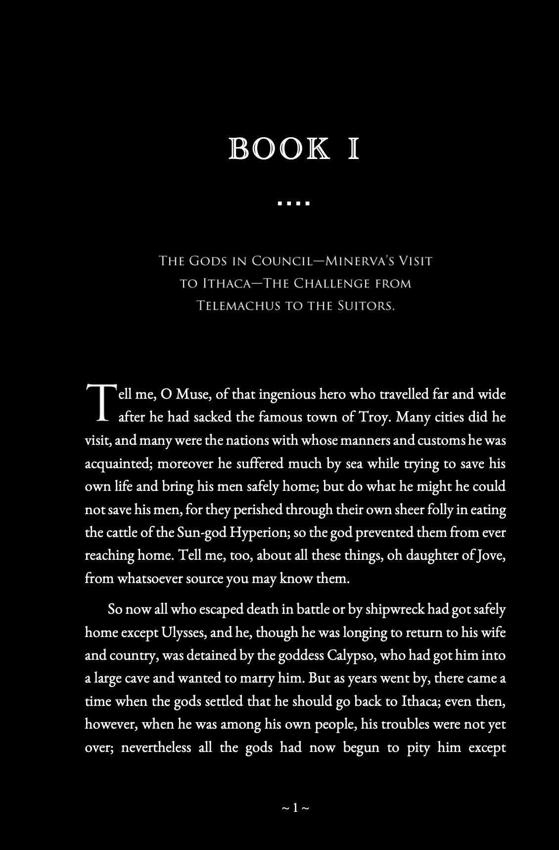 Book title page with text on a black background