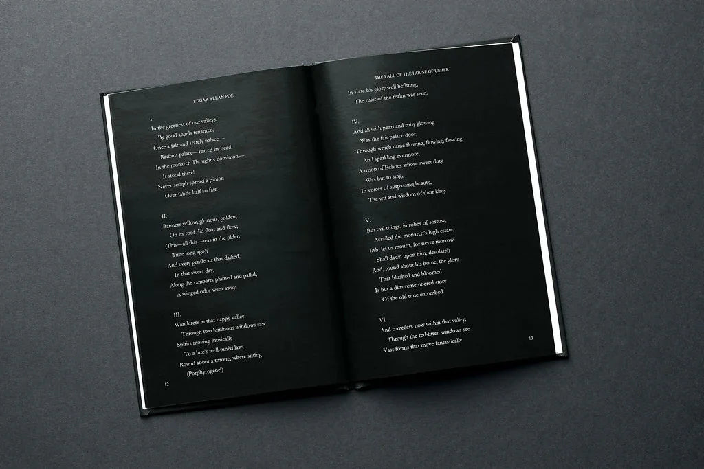 Open book with text on a dark gray background